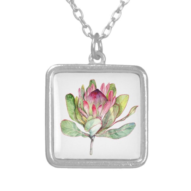 Protea Flower Silver Plated Necklace (Front)
