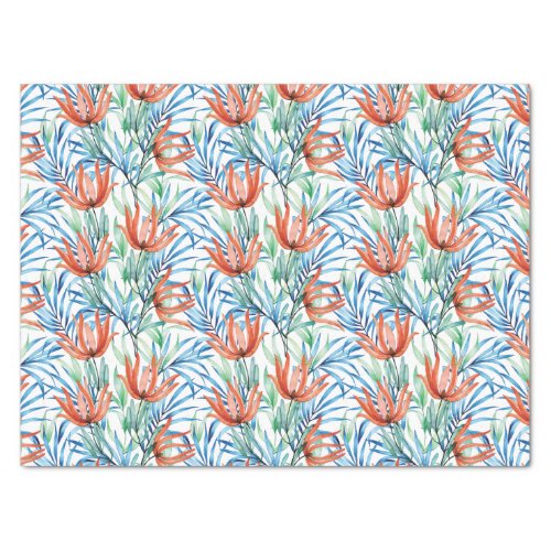 Protea flowers and palm leaves tropical pattern tissue paper