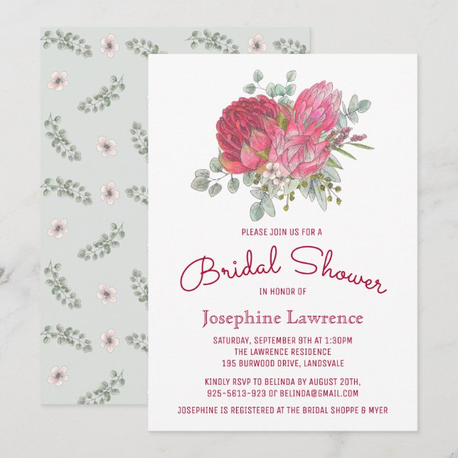 Protea Flowers Bridal Shower Invitations (Front/Back)