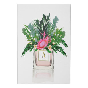 Protea Flowers Elegant  Perfume Bottle Monogram Faux Canvas Print