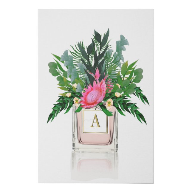Protea Flowers Elegant  Perfume Bottle Monogram Faux Canvas Print (Front)