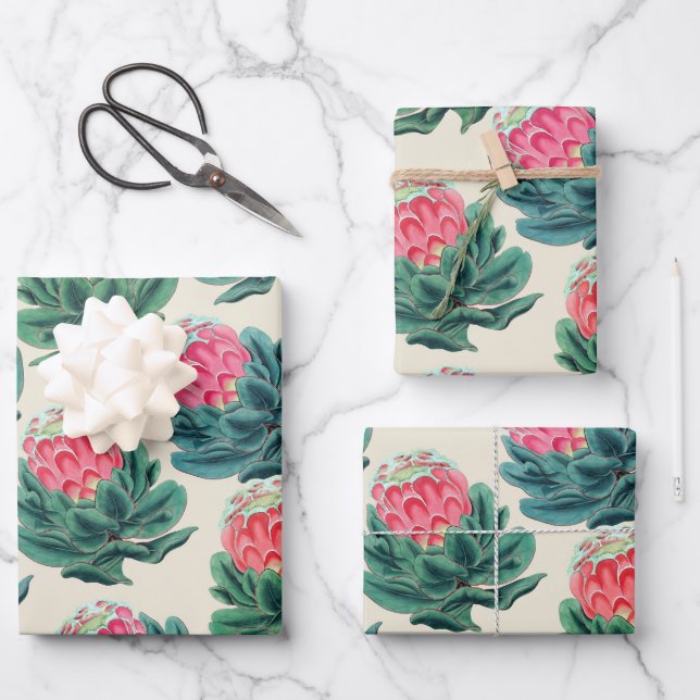 Protea Flowers Pattern Wrapping Paper Sheets (Front)