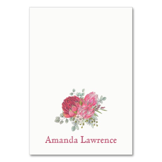 Protea Flowers Watercolor Personalized Place Cards (Front)