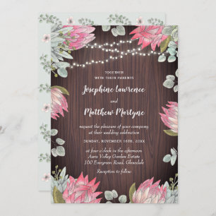 Protea Lights Wood Rustic Wedding Invitation