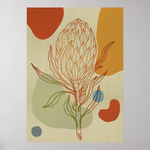 Protea Line Abstract Shapes Trendy Botanical Poster