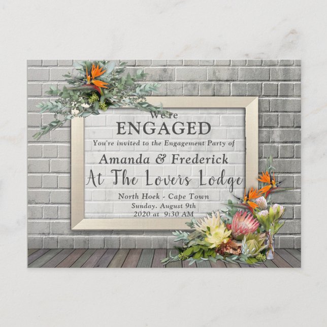 Protea - Strelitzia Flower Arrangement Engagement Invitation Postcard (Front)