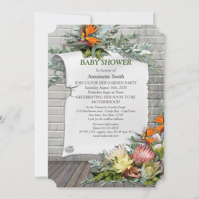 Protea -  Strelitzia Flower Baby Shower Invitation (Front)