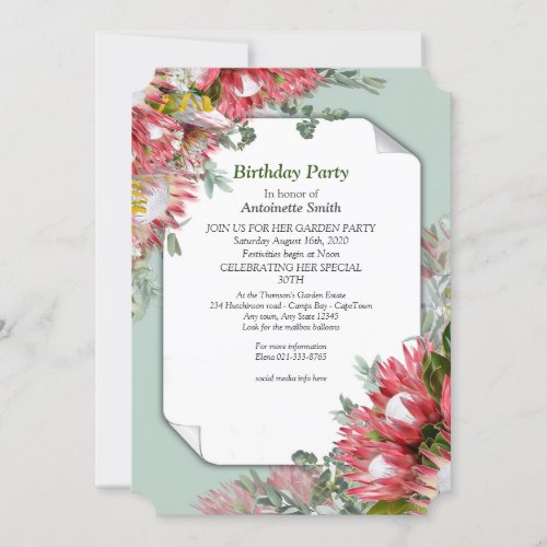 Protea _  Strelitzia Flower Birthday Invitation