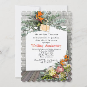 Protea - Strelitzia Flower Bouquets Anniversary Invitation