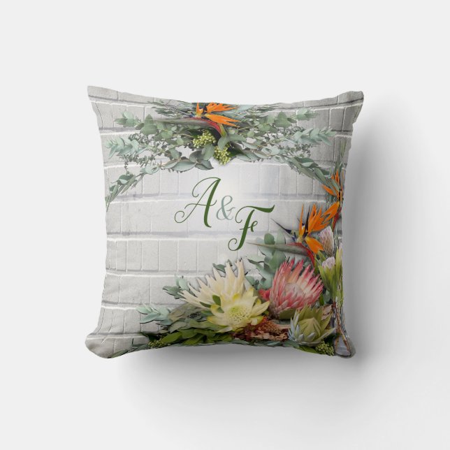 Protea -  Strelitzia Flower  Wedding Gift Throw Pillow (Front)