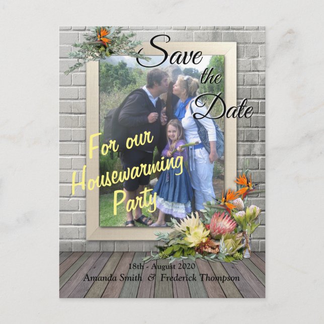 Protea - Strelitzia Flowers Housewarming Announcement Postcard (Front)