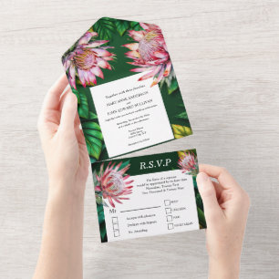 Protea sugarbush fynbos watercolor flower summer all in one invitation