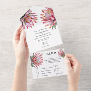 Protea sugarbush fynbos watercolor minimalist all in one invitation