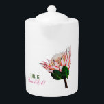 Protea Tea Pot<br><div class="desc">Image of a hand painted Protea, the national flower of South Africa. This one is the King Protea, what a beautiful blush pink flower!</div>