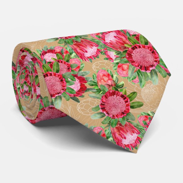 Protea Watercolour Garden Blooms Neck Tie (Rolled)