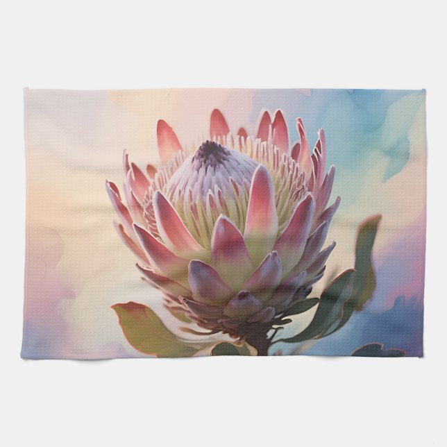Proteas Flower Watercolor Dream Kitchen Towel (Horizontal)