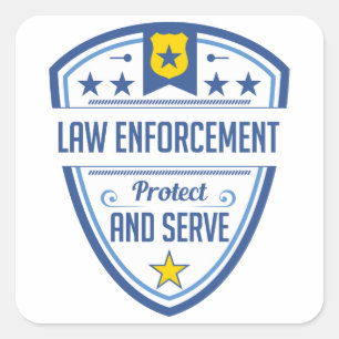 Protect and Serve Police Badge Square Sticker