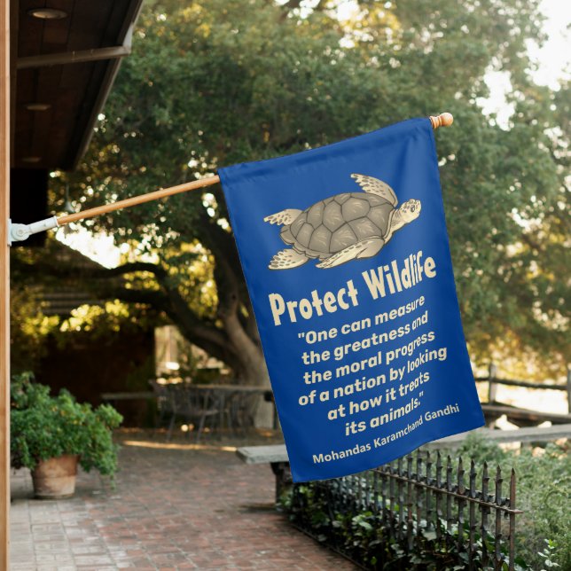 Protect Beautiful Sea Turtle Ocean Wildlife Gandhi House Flag (In SItu)