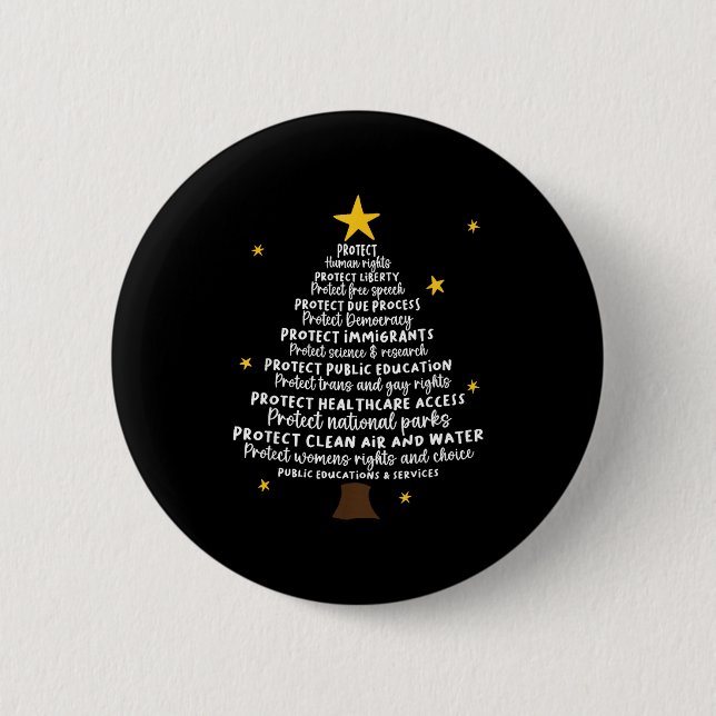 Protect Democracy Christmas Tree Subtle Anti Trump Button (Front)