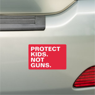 Protect kids. Not guns. red and white minimalist Car Magnet