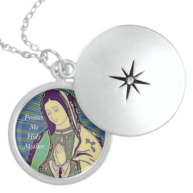 protect me holy mother sterling silver necklace (Front)
