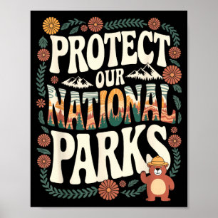 Protect national parks retro fishing nature poster