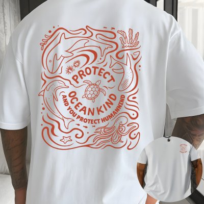 Protect Ocean Kind Eco Awareness Line Art T-Shirt