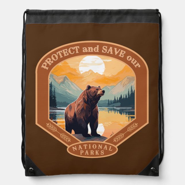 Protect our National Parks Drawstring Bag (Front)