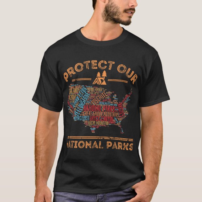 Protect Our National Parks Map Hiking Nature Campi T-Shirt (Front)