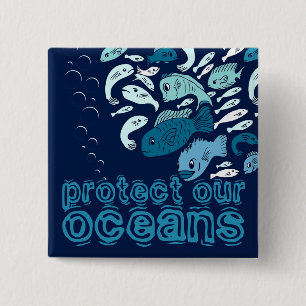 Protect our Oceans Blue Fish Button
