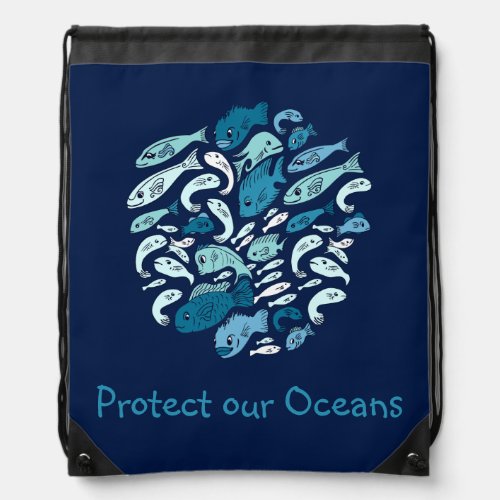Protect our Oceans Blue Fish Drawstring Backpack