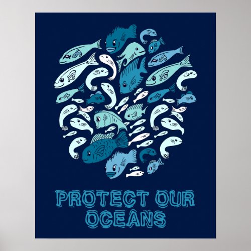 Protect our Oceans Blue Fish Poster
