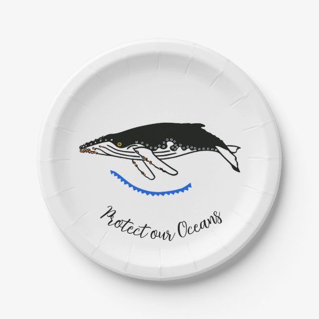 Protect our Oceans  - Graphic Humpback WHALE - Wil Paper Plates (Front)