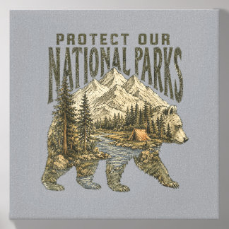 Protect Our Parks National Park Bear Nature Hiking Canvas Photo Tile