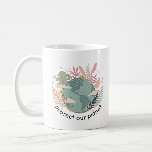 Protect Our Planet - Earth Day (Cartoon texture) Coffee Mug (Left)