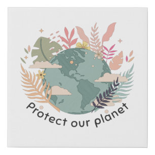 Protect Our Planet - Earth Day (Cartoon texture) Faux Canvas Print