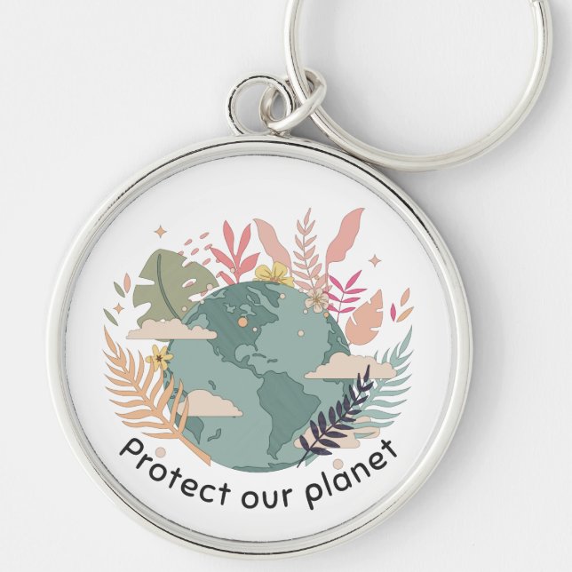 Protect Our Planet - Earth Day (Cartoon texture) Keychain (Front)