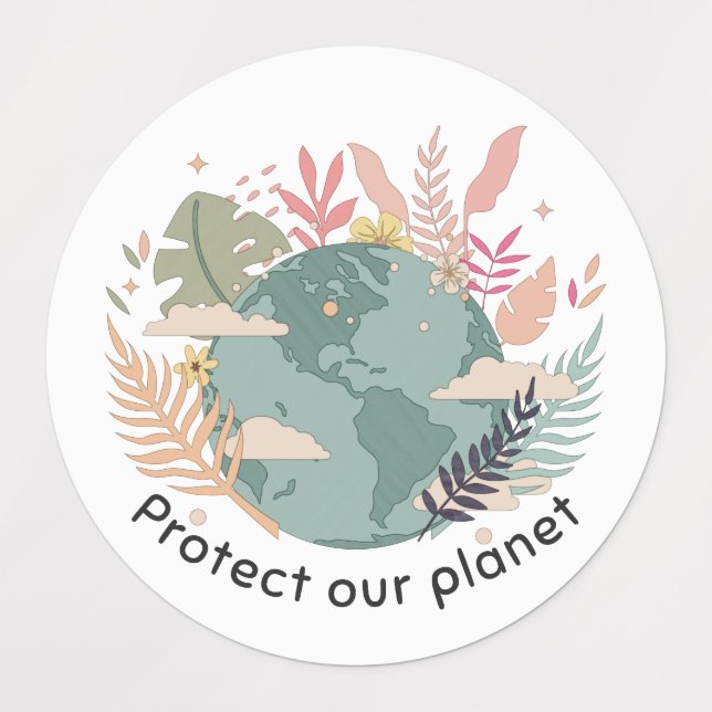 Protect Our Planet - Earth Day (Cartoon texture) Labels (Design 1)