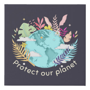 Protect Our Planet - Earth Day (Sketchy texture) Faux Canvas Print