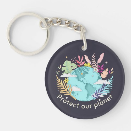 Protect Our Planet _ Earth Day Sketchy texture Keychain
