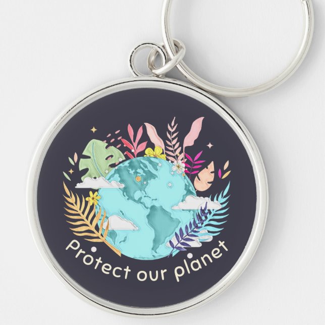 Protect Our Planet - Earth Day (Sketchy texture) Keychain (Front)