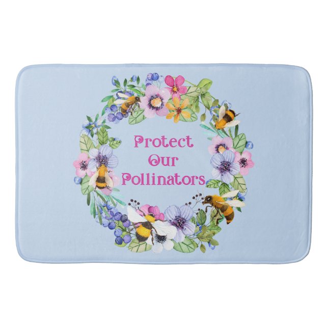 Protect Our Pollinators Bees Flowers Bath Mat (Front)