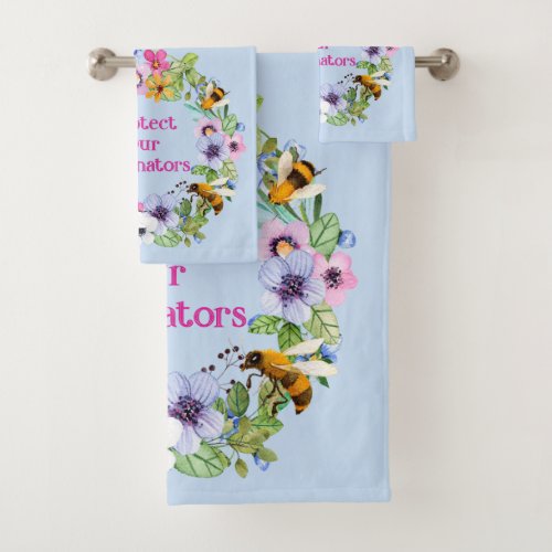 Protect Our Pollinators Bees Flowers Bath Towel Set
