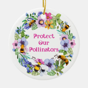 Protect Our Pollinators Bees Flowers Ceramic Ornament