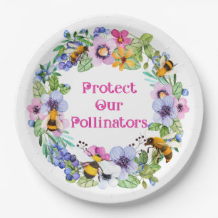 Protect Our Pollinators Bees Flowers Paper Plates