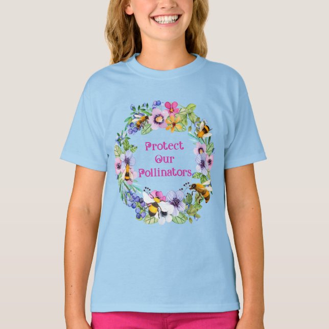 Protect Our Pollinators Bees Flowers T-Shirt (Front)
