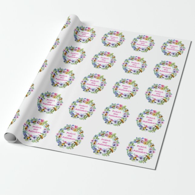 Protect Our Pollinators Bees Flowers Wrapping Paper (Unrolled)