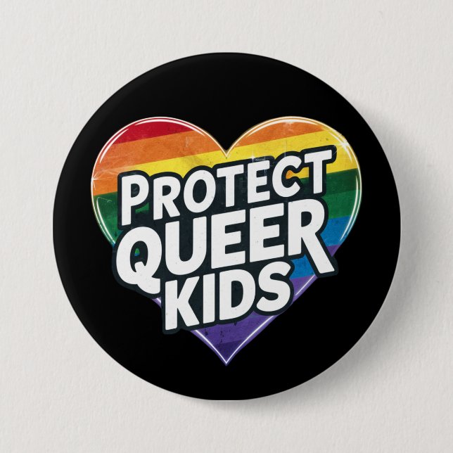  Protect Queer Kids  Rainbow Heart  LGBT Pride  Button (Front)
