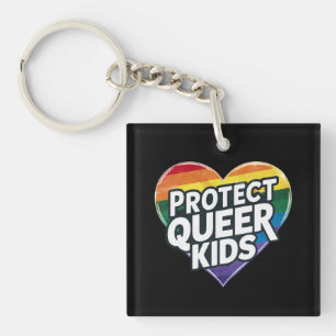 Protect Queer Kids Rainbow Heart LGBT Pride Keychain