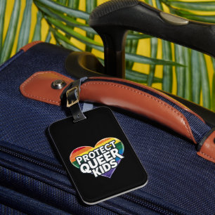 Protect Queer Kids Rainbow Heart LGBT Pride Luggage Tag